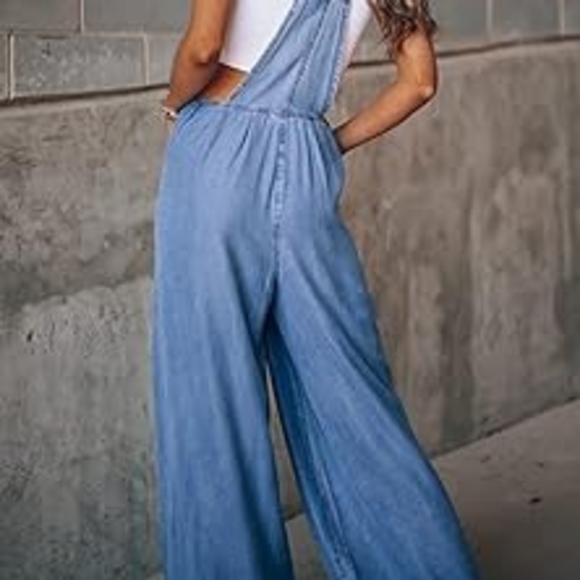 Stylish Wid Leg Blue Denim Overalls Size S / XXL (New /Unworn) - Picture 2 of 5